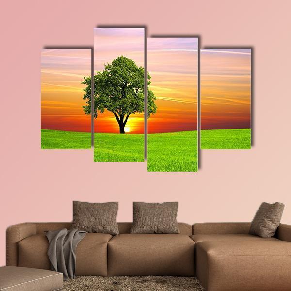 Tree On Field Canvas Wall Art-4 Pop-Gallery Wrap-50" x 32"-Tiaracle