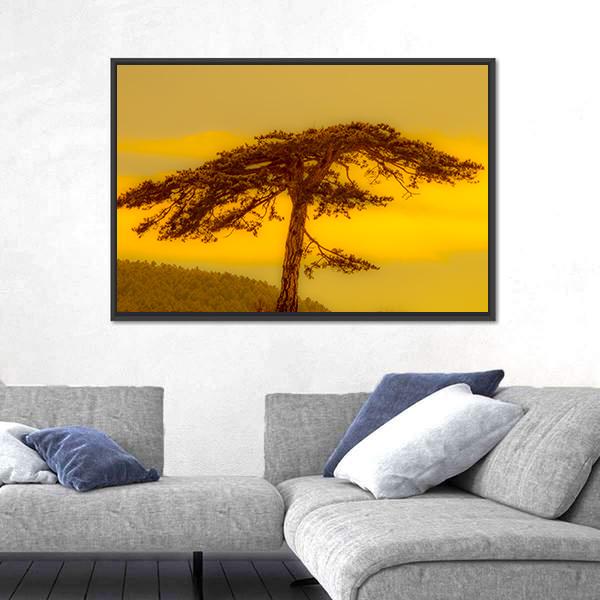 Tree On Hill Canvas Wall Art-1 Piece-Floating Frame-24" x 16"-Tiaracle