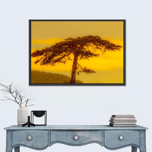 Tree On Hill Canvas Wall Art-3 Horizontal-Gallery Wrap-25" x 16"-Tiaracle