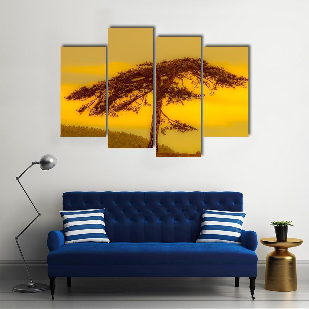 Tree On Hill Canvas Wall Art-4 Pop-Gallery Wrap-50" x 32"-Tiaracle