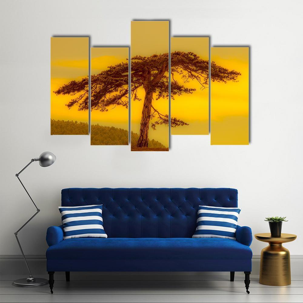 Tree On Hill Canvas Wall Art-5 Pop-Gallery Wrap-47" x 32"-Tiaracle