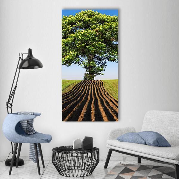 Tree On Hill Vertical Canvas Wall Art-1 Vertical-Gallery Wrap-12" x 24"-Tiaracle