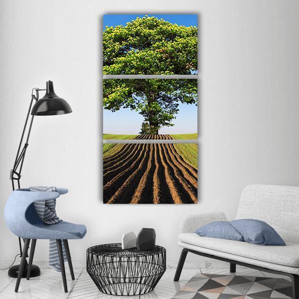 Tree On Hill Vertical Canvas Wall Art-3 Vertical-Gallery Wrap-12" x 25"-Tiaracle