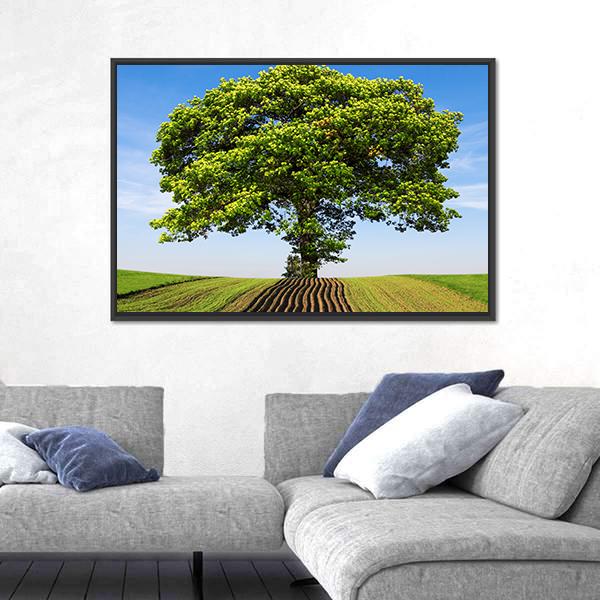 Tree On The Hill Canvas Wall Art-1 Piece-Floating Frame-24" x 16"-Tiaracle