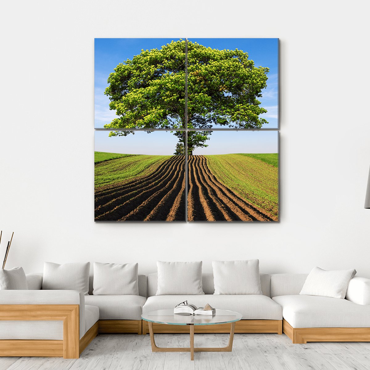 Tree On The Hill Canvas Wall Art-4 Square-Gallery Wrap-17" x 17"-Tiaracle