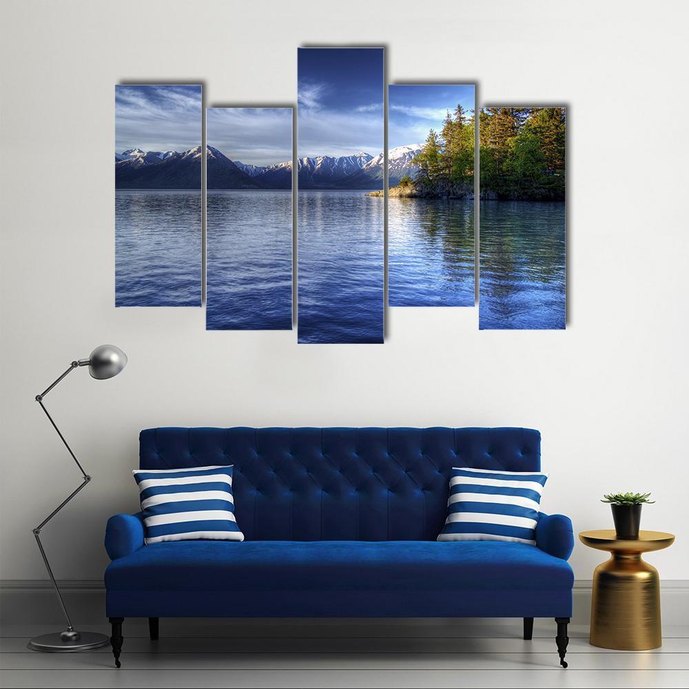 Tree Reflections In Water Of Turnagain Arm Canvas Wall Art-5 Pop-Gallery Wrap-47" x 32"-Tiaracle