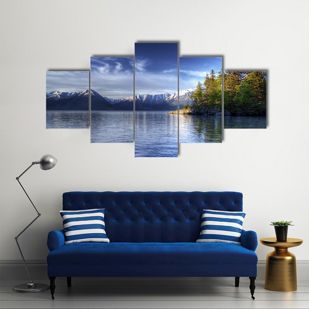 Tree Reflections In Water Of Turnagain Arm Canvas Wall Art-5 Star-Gallery Wrap-62" x 32"-Tiaracle