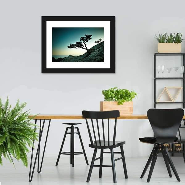 Tree & Sea At Sunset Panoramic Canvas Wall Art-1 Piece-36" x 12"-Tiaracle