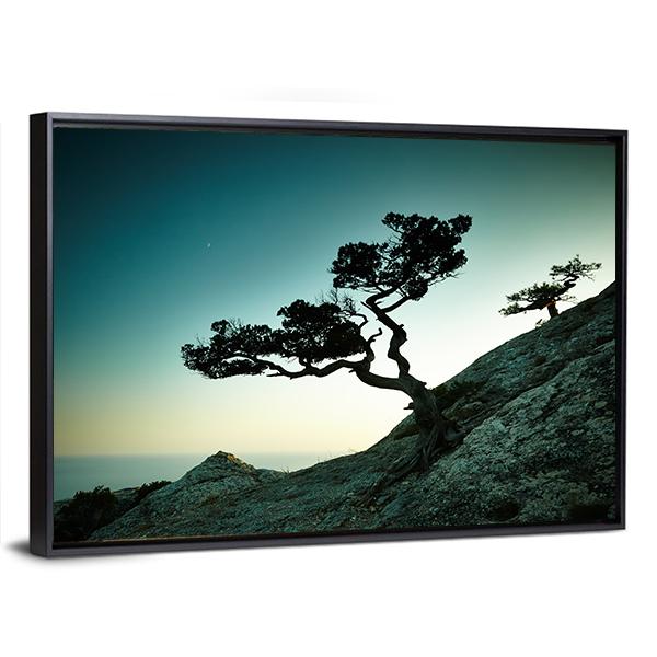 Tree & Sea At Sunset Panoramic Canvas Wall Art-1 Piece-36" x 12"-Tiaracle
