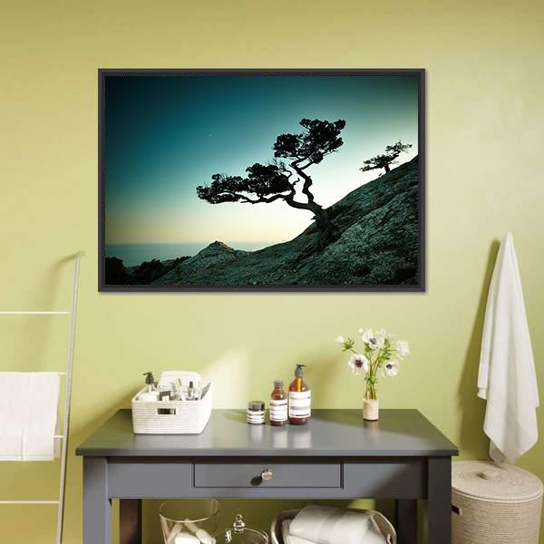 Tree & Sea At Sunset Panoramic Canvas Wall Art-1 Piece-36" x 12"-Tiaracle