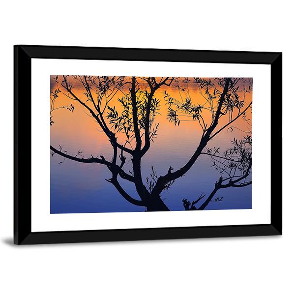 Tree Silhouette At Sunrise Canvas Wall Art-3 Horizontal-Gallery Wrap-25" x 16"-Tiaracle