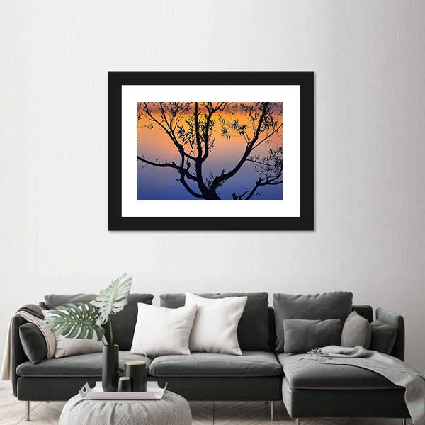 Tree Silhouette At Sunrise Canvas Wall Art-3 Horizontal-Gallery Wrap-25" x 16"-Tiaracle