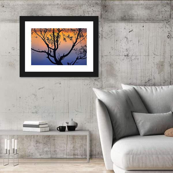 Tree Silhouette At Sunrise Canvas Wall Art-3 Horizontal-Gallery Wrap-25" x 16"-Tiaracle