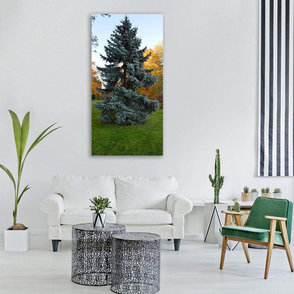 Tree Spruce In Autumn Landscape Vertical Canvas Wall Art-1 Vertical-Gallery Wrap-12" x 24"-Tiaracle