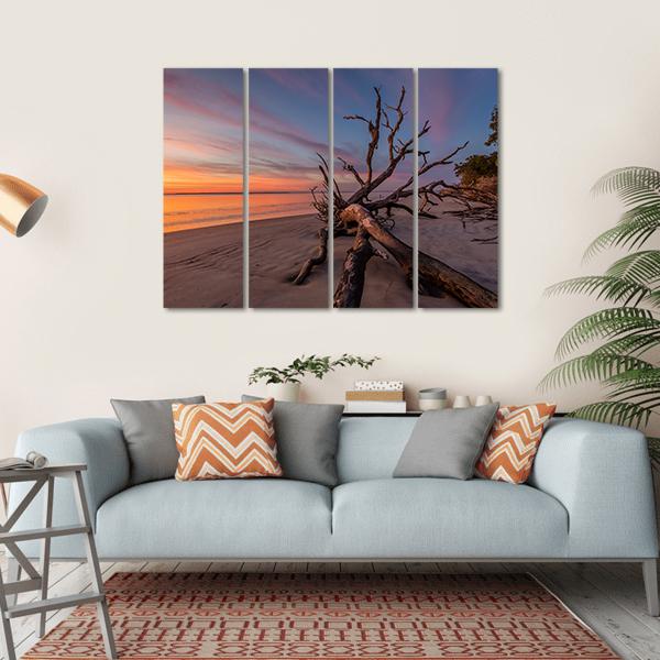 Tree Trunk On Beach Canvas Wall Art-4 Horizontal-Gallery Wrap-34" x 24"-Tiaracle
