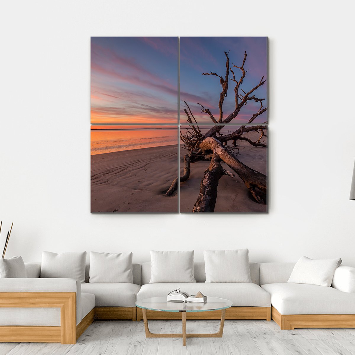 Tree Trunk On Beach Canvas Wall Art-4 Square-Gallery Wrap-17" x 17"-Tiaracle