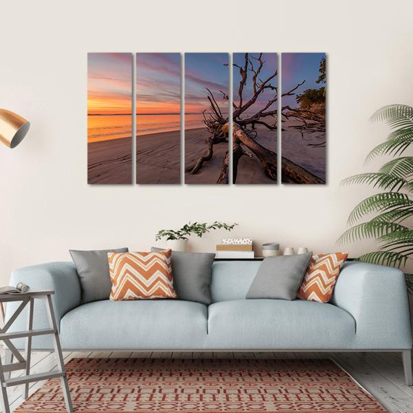 Tree Trunk On Beach Canvas Wall Art-5 Horizontal-Gallery Wrap-22" x 12"-Tiaracle
