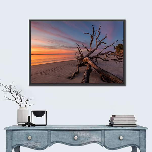 Tree Trunk On Beach Canvas Wall Art-3 Horizontal-Gallery Wrap-25" x 16"-Tiaracle