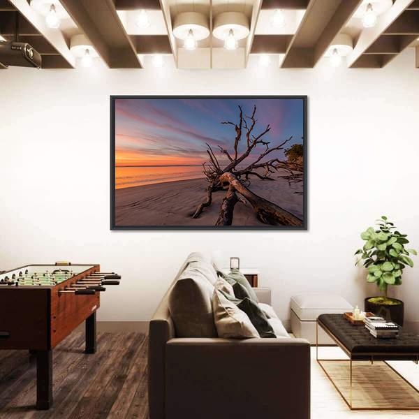 Tree Trunk On Beach Canvas Wall Art-3 Horizontal-Gallery Wrap-25" x 16"-Tiaracle
