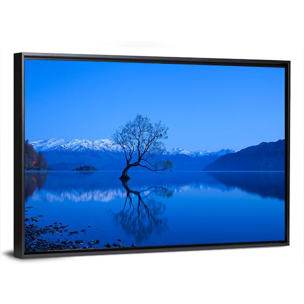Tree Under Moon Light At Lake Wanaka Canvas Wall Art-3 Horizontal-Gallery Wrap-25" x 16"-Tiaracle