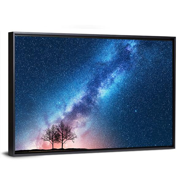 Trees Against Starry Sky With Milky Way Canvas Wall Art-3 Horizontal-Gallery Wrap-25" x 16"-Tiaracle
