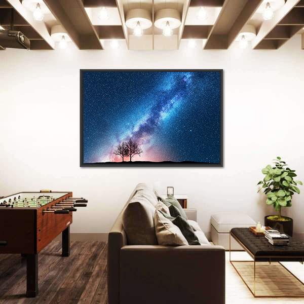 Trees Against Starry Sky With Milky Way Canvas Wall Art-3 Horizontal-Gallery Wrap-25" x 16"-Tiaracle