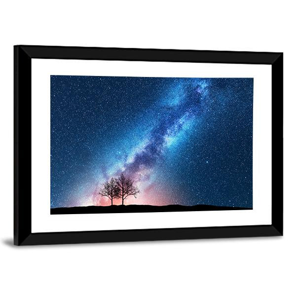 Trees Against Starry Sky With Milky Way Canvas Wall Art-3 Horizontal-Gallery Wrap-25" x 16"-Tiaracle