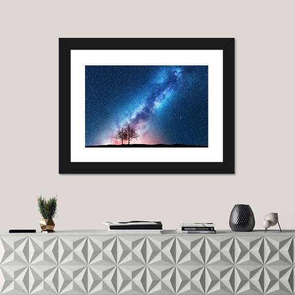 Trees Against Starry Sky With Milky Way Canvas Wall Art-3 Horizontal-Gallery Wrap-25" x 16"-Tiaracle