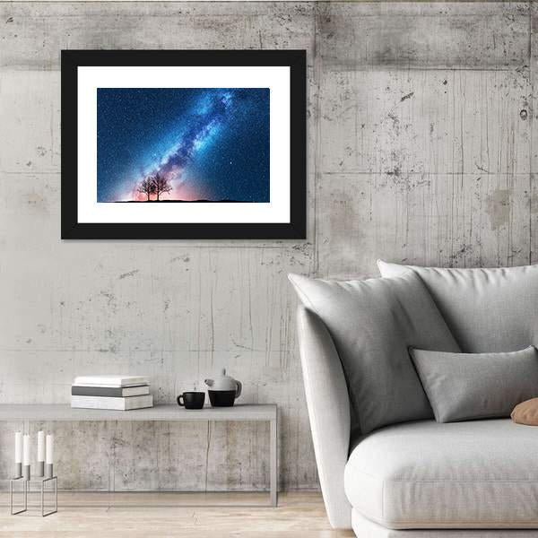Trees Against Starry Sky With Milky Way Canvas Wall Art-3 Horizontal-Gallery Wrap-25" x 16"-Tiaracle