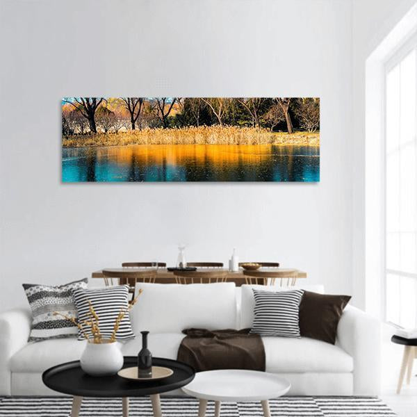 Trees By The Lake Panoramic Canvas Wall Art-1 Piece-36" x 12"-Tiaracle