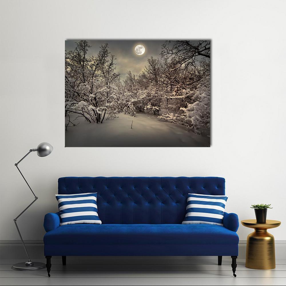 Moon Light In Winter Wood Canvas Wall Art-1 Piece-Gallery Wrap-48" x 32"-Tiaracle