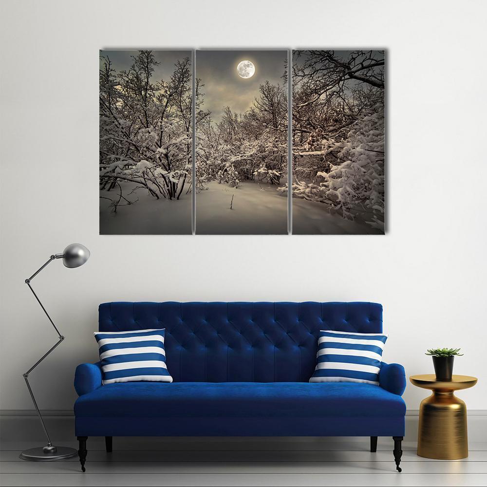 Moon Light In Winter Wood Canvas Wall Art-3 Horizontal-Gallery Wrap-37" x 24"-Tiaracle