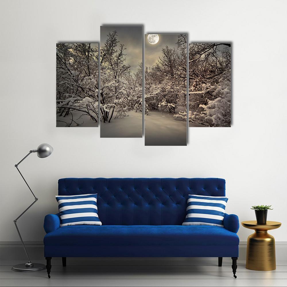 Moon Light In Winter Wood Canvas Wall Art-4 Pop-Gallery Wrap-50" x 32"-Tiaracle