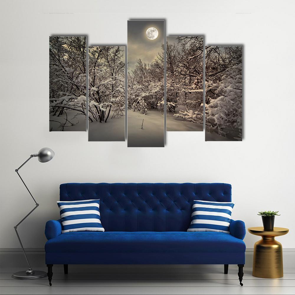 Moon Light In Winter Wood Canvas Wall Art-5 Pop-Gallery Wrap-47" x 32"-Tiaracle