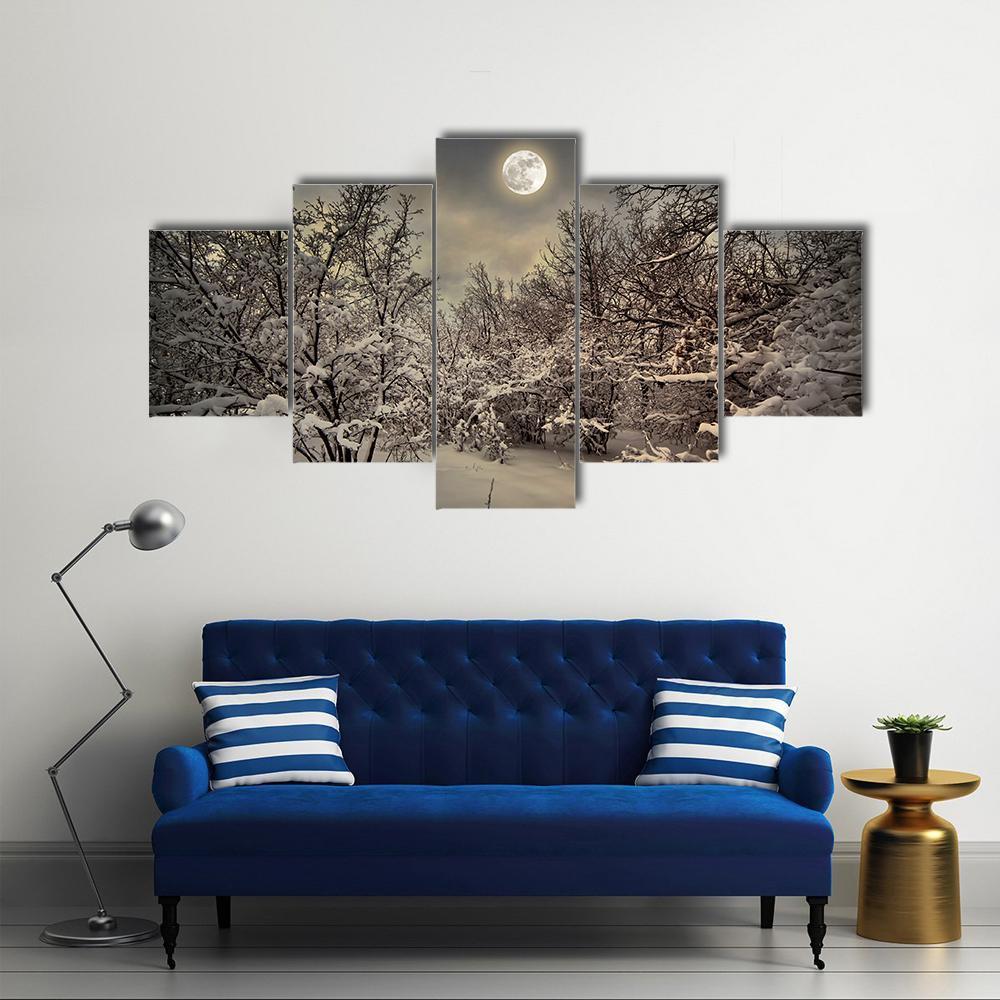 Moon Light In Winter Wood Canvas Wall Art-5 Star-Gallery Wrap-62" x 32"-Tiaracle