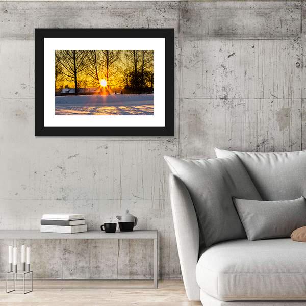 Trees In A Cold Winter Day With The Sun Rays Canvas Wall Art-3 Horizontal-Gallery Wrap-25" x 16"-Tiaracle