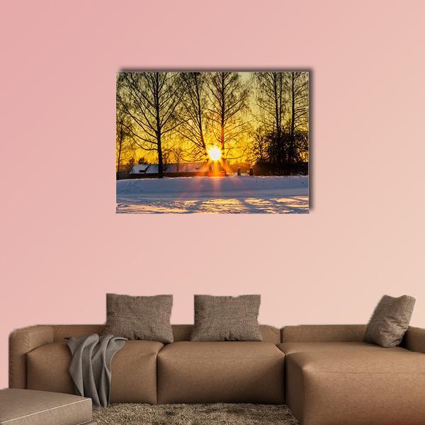 Trees In A Cold Winter Day With The Sun Rays Canvas Wall Art-1 Piece-Gallery Wrap-48" x 32"-Tiaracle