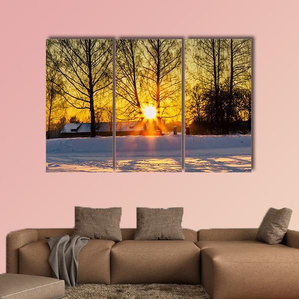Trees In A Cold Winter Day With The Sun Rays Canvas Wall Art-3 Horizontal-Gallery Wrap-25" x 16"-Tiaracle