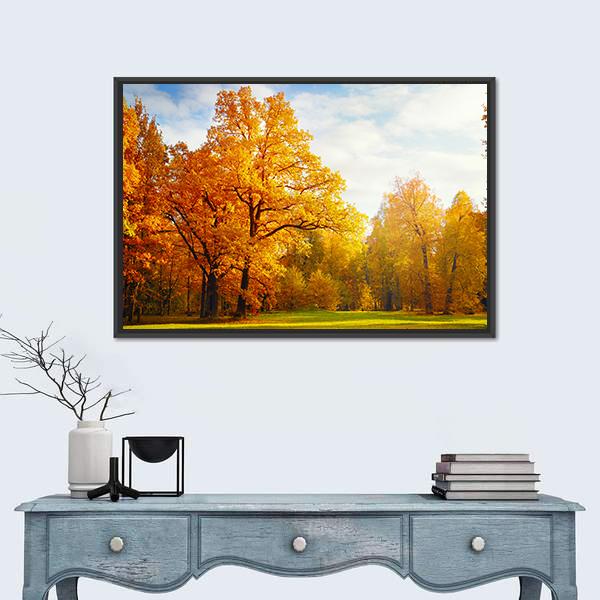 Trees In Autumn Landscape Canvas Wall Art-3 Horizontal-Gallery Wrap-25" x 16"-Tiaracle