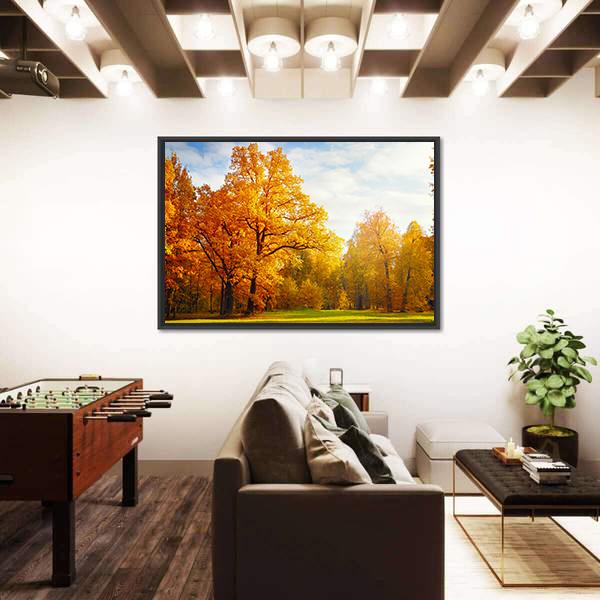 Trees In Autumn Landscape Canvas Wall Art-3 Horizontal-Gallery Wrap-25" x 16"-Tiaracle