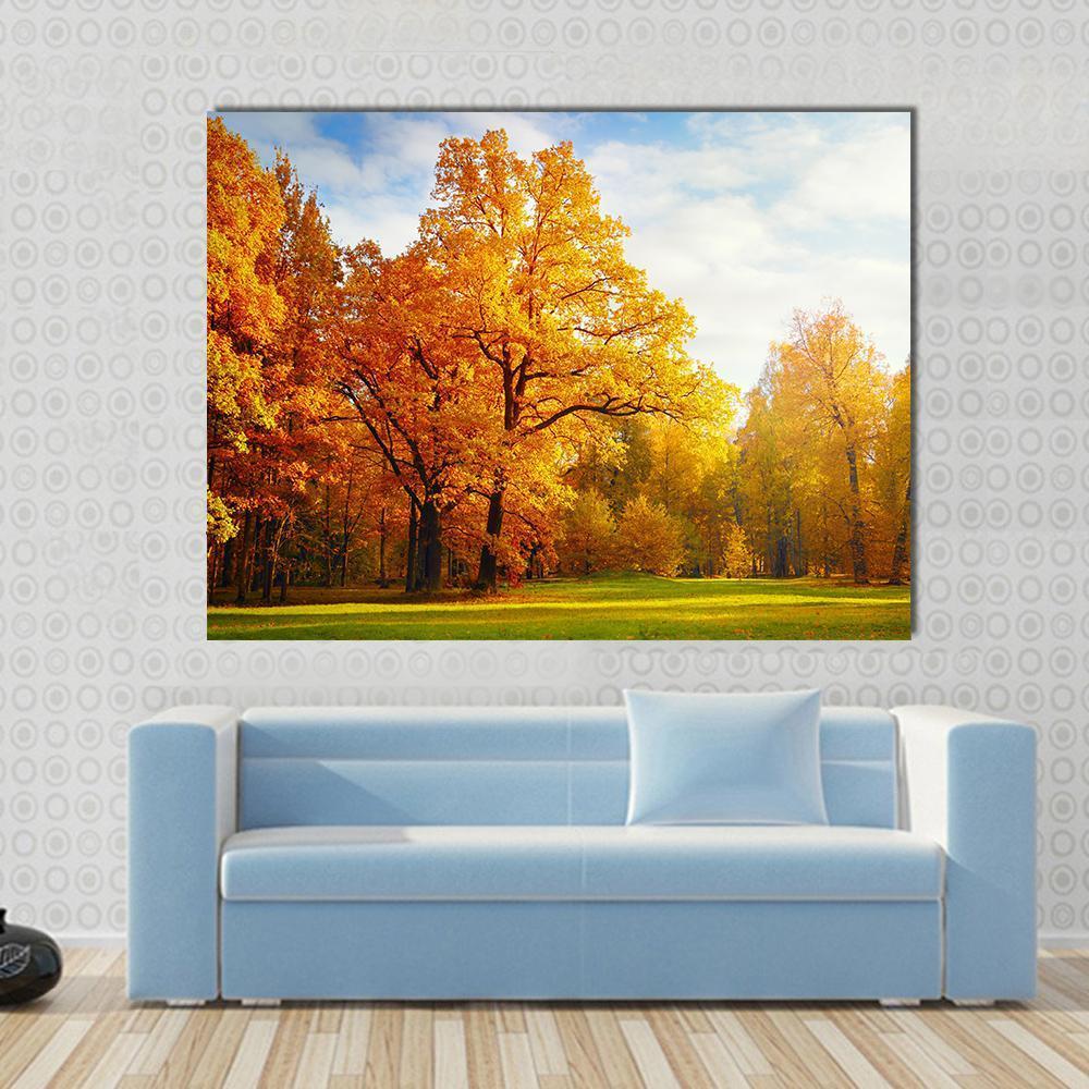Trees In Autumn Landscape Canvas Wall Art-1 Piece-Gallery Wrap-48" x 32"-Tiaracle