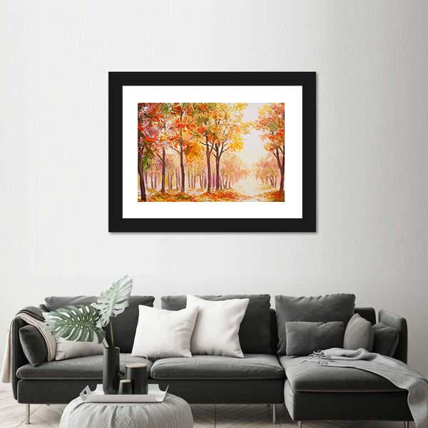 Trees In Colorful Autumn Forest Canvas Wall Art-1 Piece-Framed Print-20" x 16"-Tiaracle