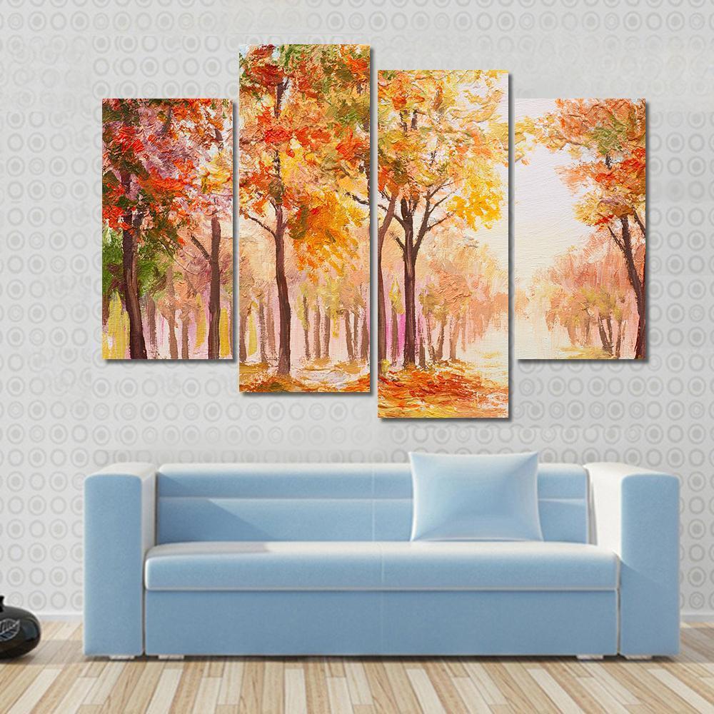 Trees In Colorful Autumn Forest Canvas Wall Art-4 Pop-Gallery Wrap-50" x 32"-Tiaracle