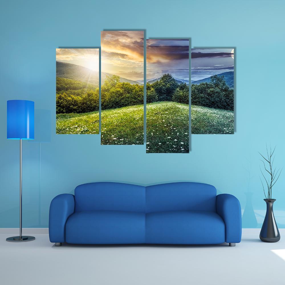 Sunlight On Hillside Meadows Canvas Wall Art-4 Pop-Gallery Wrap-50" x 32"-Tiaracle