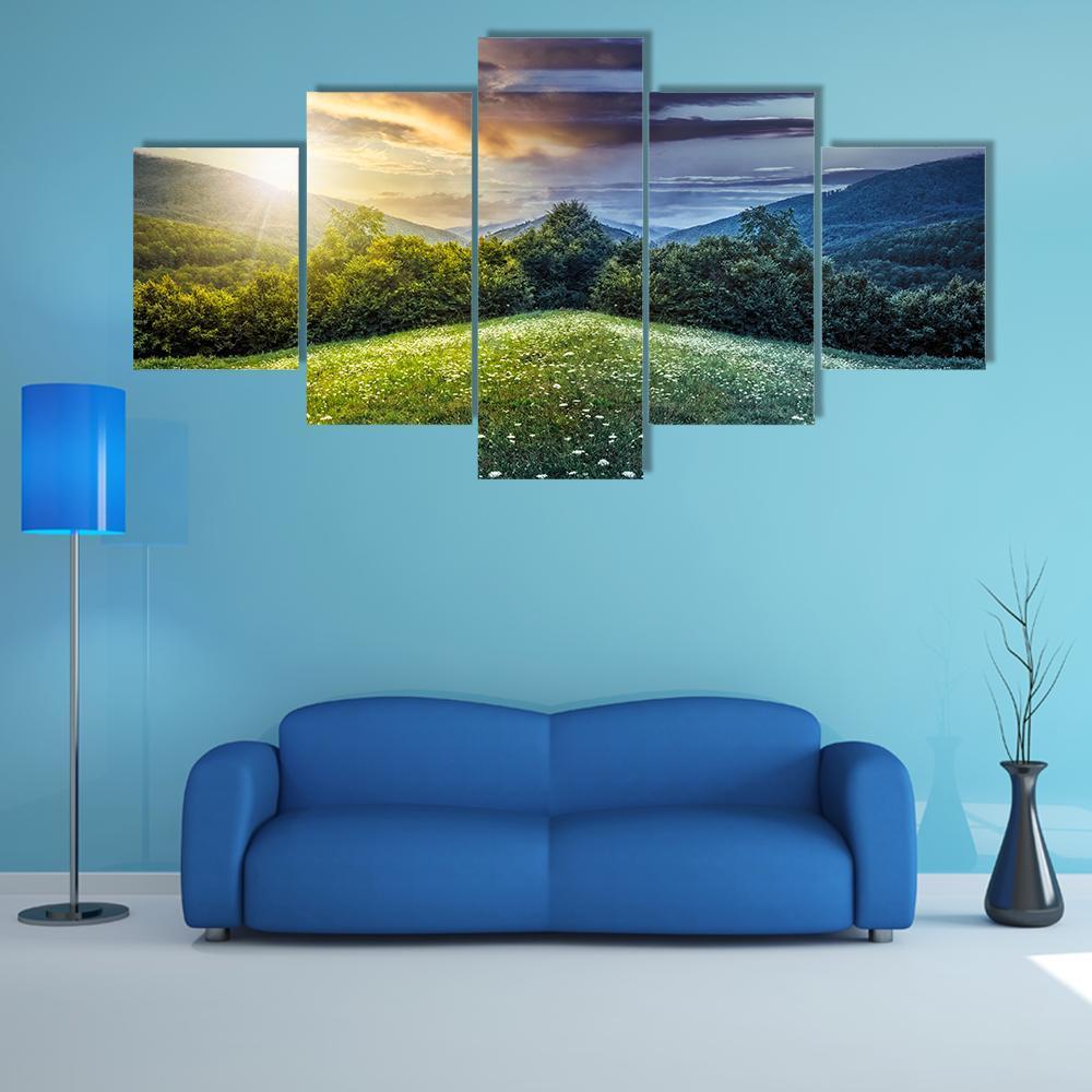Sunlight On Hillside Meadows Canvas Wall Art-5 Star-Gallery Wrap-62" x 32"-Tiaracle
