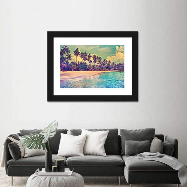 Trees On The Tropical Beach Canvas Wall Art-1 Piece-Framed Print-20" x 16"-Tiaracle