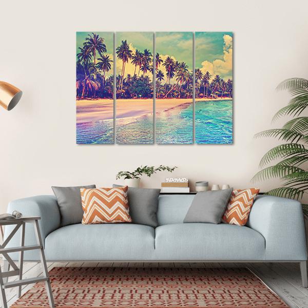 Trees On The Tropical Beach Canvas Wall Art-4 Horizontal-Gallery Wrap-34" x 24"-Tiaracle