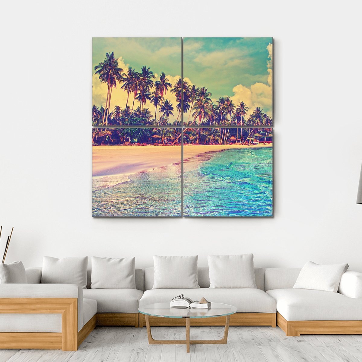 Trees On The Tropical Beach Canvas Wall Art-4 Square-Gallery Wrap-17" x 17"-Tiaracle
