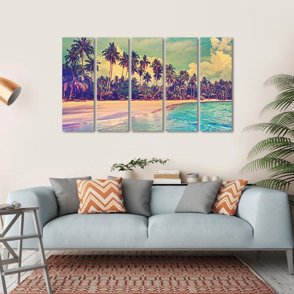 Trees On The Tropical Beach Canvas Wall Art-5 Horizontal-Gallery Wrap-22" x 12"-Tiaracle