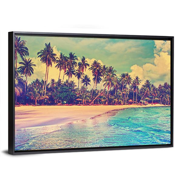 Trees On The Tropical Beach Canvas Wall Art-3 Horizontal-Gallery Wrap-25" x 16"-Tiaracle